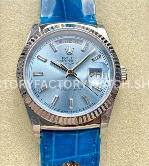 8+ Factory Counterweight Rolex Day-Date 36mm 128236-0009 White Gold Crocodil (4) Rolex Day-Date 128236 luxury replica watch 36mm
