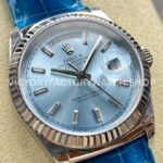 8+ Factory Counterweight Rolex Day-Date 36mm 128236-0009 White Gold Crocodil (5) 8+ Factory Counterweight Rolex Day-Date 36mm 128236-0009 Platinum Crocodile Leather Strap Baguette Diamond Ice Blue Dial