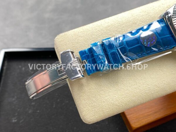 8+ Factory Counterweight Rolex Day-Date 36mm 128236-0009 White Gold Crocodil (8) 8+ Factory Counterweight Rolex Day-Date 36mm 128236-0009 Platinum Crocodile Leather Strap Baguette Diamond Ice Blue Dial