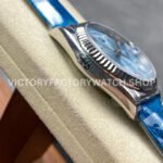 8+ Factory Counterweight Rolex Day-Date 36mm 128236-0009 White Gold Crocodil (9) 8+ Factory Counterweight Rolex Day-Date 36mm 128236-0009 Platinum Crocodile Leather Strap Baguette Diamond Ice Blue Dial