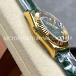 8+ Factory Counterweight Rolex Day-Date 36mm 128238-0069 Yellow Gold Crocodile Leather Strap Diamond Mope Baguette Diamond Green Ombré Dial