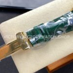 8+ Factory Counterweight Rolex Day-Date 36mm 128238-0069 Yellow Gold Crocodile Leather Strap Diamond Mope Baguette Diamond Green Ombré Dial