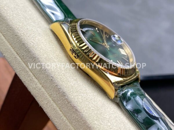 8+ Factory Counterweight Rolex Day-Date 36mm 128238-0118 Yellow Gold Crocodile Leather Strap Roman Numerals Green Ombré Dial