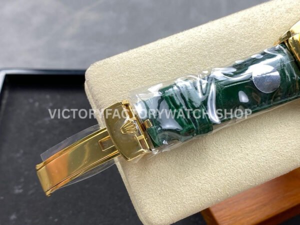 8+ Factory Counterweight Rolex Day-Date 36mm 128238-0118 Yellow Gold Crocodile Leather Strap Roman Numerals Green Ombré Dial
