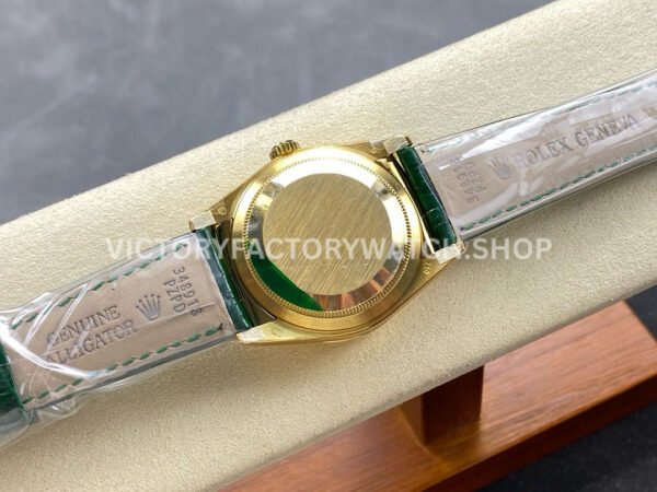 8+ Factory Counterweight Rolex Day-Date 36mm 128238-0118 Yellow Gold Crocodile Leather Strap Roman Numerals Green Ombré Dial
