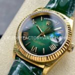 8+ Factory Counterweight Rolex Day-Date 36mm 128238-0118 Yellow Gold Crocodile Leather Strap Roman Numerals Green Ombré Dial