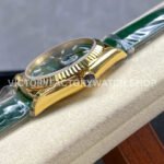8+ Factory Counterweight Rolex Day-Date 36mm 128238-0130 Yellow Gold Crocodile Leather Strap Baguette Diamond Green Dial
