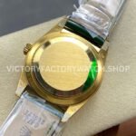 8+ Factory Counterweight Rolex Day-Date 36mm 128238-0130 Yellow Gold Crocodile Leather Strap Baguette Diamond Green Dial
