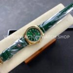 8+ Factory Counterweight Rolex Day-Date 36mm 128238-0130 Yellow Gold Crocodile Leather Strap Baguette Diamond Green Dial