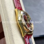 8+ Factory Counterweight Rolex Day-Date 36mm 128238 Yellow Gold Crocodile Leather Strap Diamond Mope Baguette Diamond Red Ombré Dial