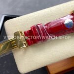 8+ Factory Counterweight Rolex Day-Date 36mm 128238 Yellow Gold Crocodile Leather Strap Diamond Mope Baguette Diamond Red Ombré Dial