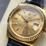 8+ Factory Counterweight Rolex Day-Date 36mm 128238 Yellow Gold Crocodile Leather Strap Baguette Diamond Champagne Dial