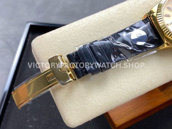 8+ Factory Counterweight Rolex Day-Date 36mm 128238 Yellow Gold Crocodile Leather Strap Baguette Diamond Champagne Dial