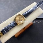 8+ Factory Counterweight Rolex Day-Date 36mm 128238 Yellow Gold Crocodile Leather Strap Baguette Diamond Champagne Dial