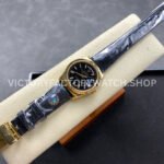 8+ Factory Counterweight Rolex Day-Date 36mm 128238 Yellow Gold Crocodile Leather Strap Baguette Diamond Black Dial
