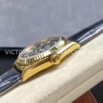 8+ Factory Counterweight Rolex Day-Date 36mm 128238 Yellow Gold Crocodile Leather Strap Baguette Diamond Black Dial