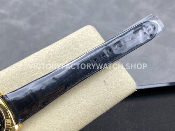 8+ Factory Counterweight Rolex Day-Date 36mm 128238 Yellow Gold Crocodile Leather Strap Baguette Diamond Black Dial