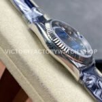 8+ Factory Counterweight Rolex Day-Date 36mm 128239-0023 White Gold Crocodile Leather Strap Diamond Mope Baguette Diamond Blue Ombré Dial