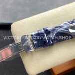 8+ Factory Counterweight Rolex Day-Date 36mm 128239-0023 White Gold Crocodile Leather Strap Diamond Mope Baguette Diamond Blue Ombré Dial