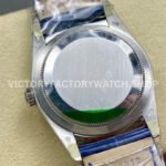 8+ Factory Counterweight Rolex Day-Date 36mm 128239-0023 White Gold Crocodile Leather Strap Diamond Mope Baguette Diamond Blue Ombré Dial