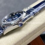 8+ Factory Counterweight Rolex Day-Date 36mm 128239-0023 White Gold Crocodile Leather Strap Diamond Mope Baguette Diamond Blue Ombré Dial