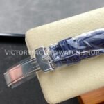 8+ Factory Counterweight Rolex Day-Date 36mm 128239-0069 White Gold Crocodile Leather Strap Baguette Diamond Blue Dial