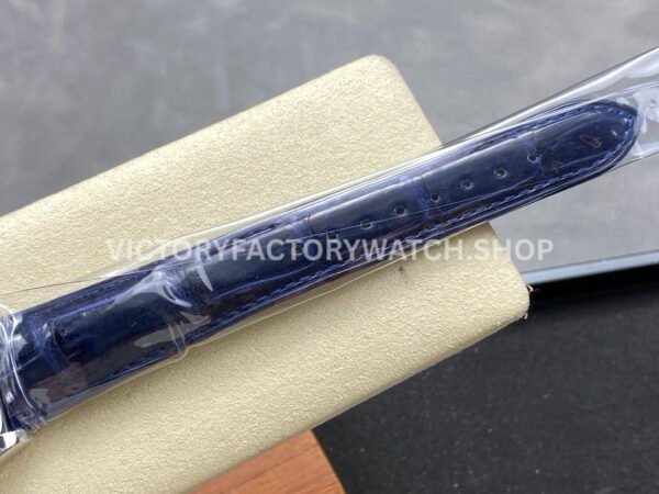 8+ Factory Counterweight Rolex Day-Date 36mm 128239-0069 White Gold Crocodile Leather Strap Baguette Diamond Blue Dial