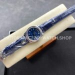 8+ Factory Counterweight Rolex Day-Date 36mm 128239-0069 White Gold Crocodile Leather Strap Baguette Diamond Blue Dial