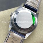 8+ Factory Counterweight Rolex Day-Date 36mm 128239-0069 White Gold Crocodile Leather Strap Baguette Diamond Blue Dial