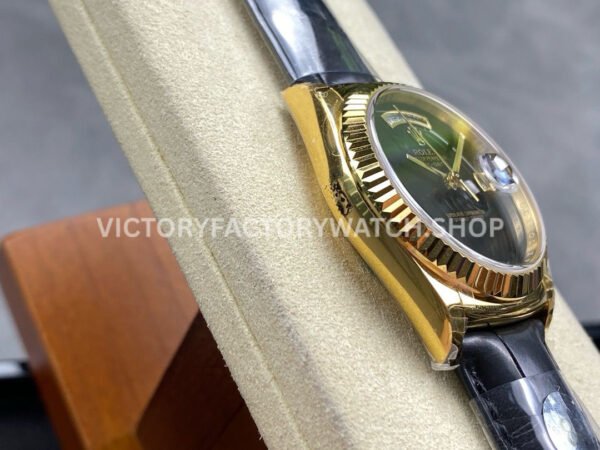 8+ Factory Counterweight Rolex Day-Date 36mm 18038 Yellow Gold Crocodile Leather Strap Black Dial (4) 8+ Factory Counterweight Rolex Day-Date 36mm 18038 Yellow Gold Crocodile Leather Strap Black Dial