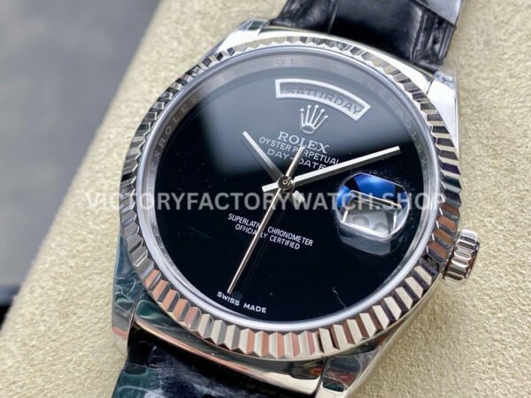 8+ Factory Counterweight Rolex Day-Date 36mm 18206 White Gold Crocodile Leather Strap Black Dial (1) 8+ Factory Counterweight Rolex Day-Date 36mm 18309 White Gold Crocodile Leather Strap Black Dial