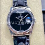 8+ Factory Counterweight Rolex Day-Date 36mm 18206 White Gold Crocodile Leather Strap Black Dial (8) 8+ Factory Rolex Day-Date 18206 replica watch 36mm