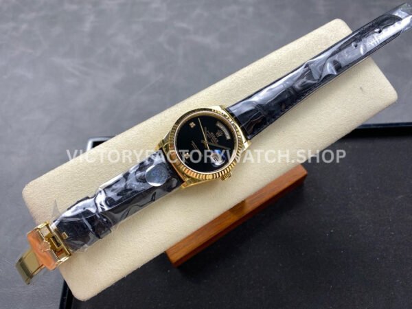 8+ Factory Counterweight Rolex Day-Date 36mm 18238 Yellow Gold Crocodile Leather Strap Diamond Mope Black Dial