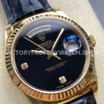 8+ Factory Counterweight Rolex Day-Date 36mm 18238 Yellow Gold Crocodile Leather Strap Diamond Mope Black Dial