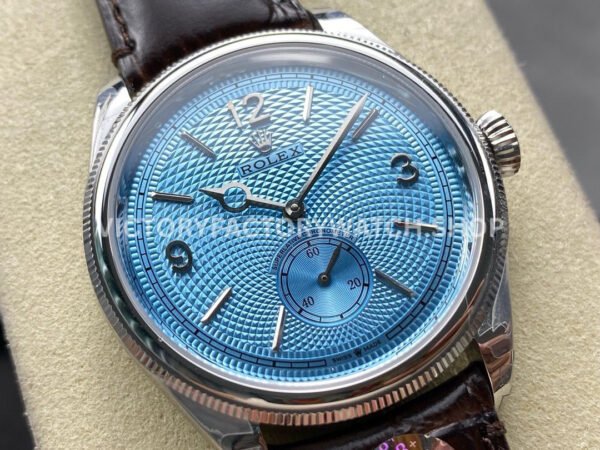 8+ Factory Rolex 1908 52506-0002 39mm Platinum Leather Strap Arabic Numerals Ice Blue Dial