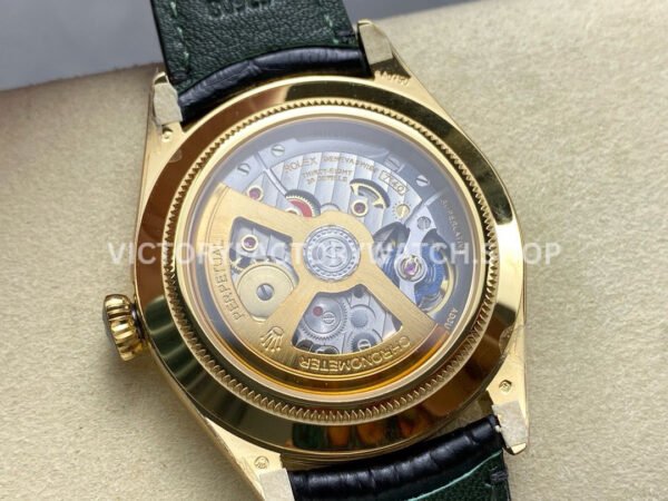 8+ Factory Rolex 1908 52508-0002 39mm Yellow Gold Leather Strap Arabic Numerals Black Dial