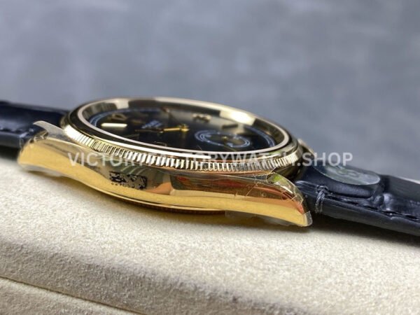 8+ Factory Rolex 1908 52508-0002 39mm Yellow Gold Leather Strap Arabic Numerals Black Dial