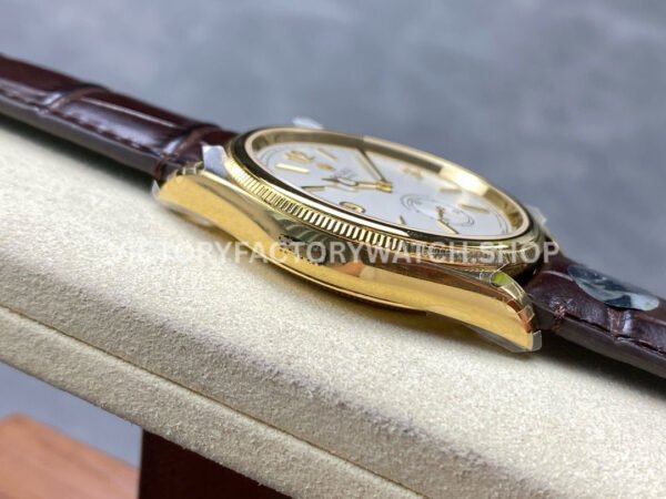 8+ Factory Rolex 1908 52508-0006 39mm Yellow Gold Leather Strap Arabic Numerals White Dial