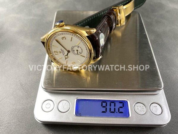 8+ Factory Rolex 1908 52508-0006 39mm Yellow Gold Leather Strap Arabic Numerals White Dial