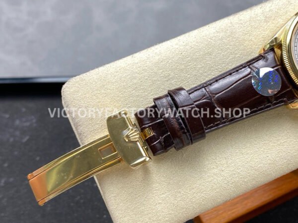 8+ Factory Rolex 1908 52508-0006 39mm Yellow Gold Leather Strap Arabic Numerals White Dial