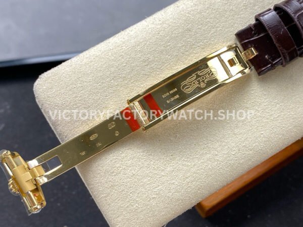 8+ Factory Rolex 1908 52508 39mm Yellow Gold Leather Strap Arabic Numerals Blue Dial
