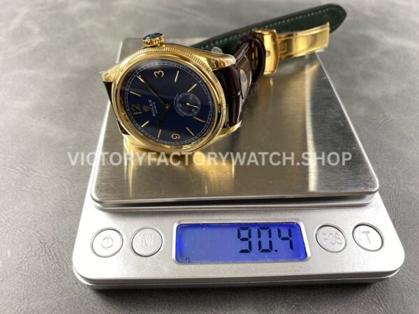 8+ Factory Rolex 1908 52508 39mm Yellow Gold Leather Strap Arabic Numerals Blue Dial
