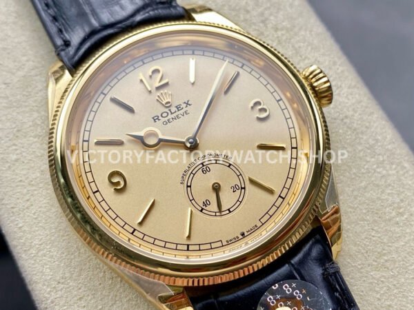 8+ Factory Rolex 1908 52508 39mm Yellow Gold Leather Strap Arabic Numerals Champagne Dial