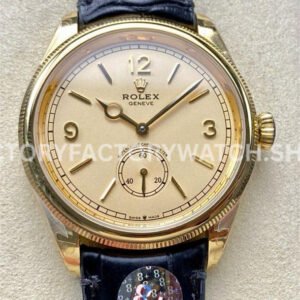 8+ Factory Rolex 1908 52508 39mm Yellow Gold Leather Strap Arabic Numerals Champagne Dial