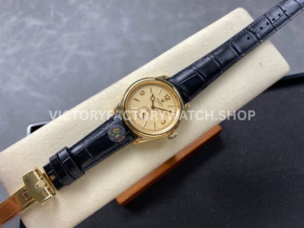 8+ Factory Rolex 1908 52508 39mm Yellow Gold Leather Strap Arabic Numerals Champagne Dial