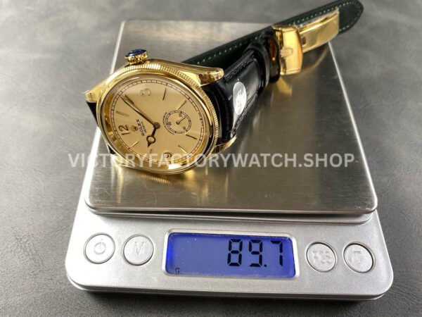 8+ Factory Rolex 1908 52508 39mm Yellow Gold Leather Strap Arabic Numerals Champagne Dial