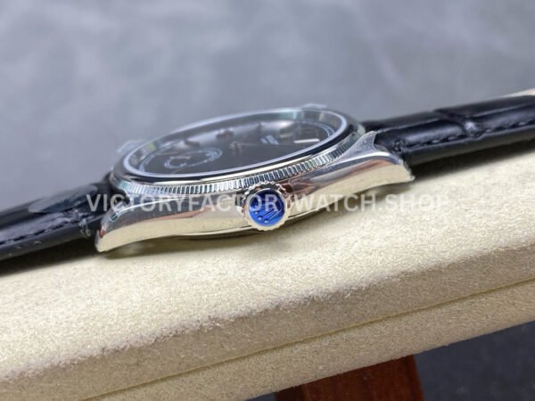 8+ Factory Rolex 1908 52509-0002 39mm White Gold Leather Strap Arabic Numerals Black Dial