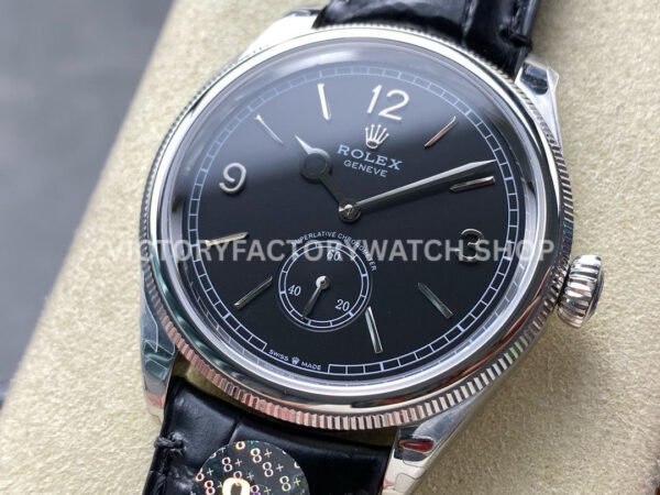 8+ Factory Rolex 1908 52509-0002 39mm White Gold Leather Strap Arabic Numerals Black Dial
