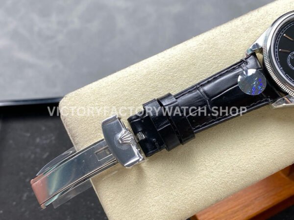 8+ Factory Rolex 1908 52509-0002 39mm White Gold Leather Strap Arabic Numerals Black Dial