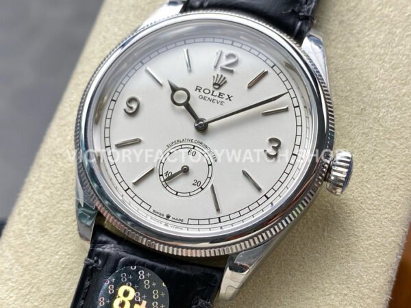 8+ Factory Rolex 1908 52509-0006 39mm White Gold Leather Strap Arabic Numerals White Dial